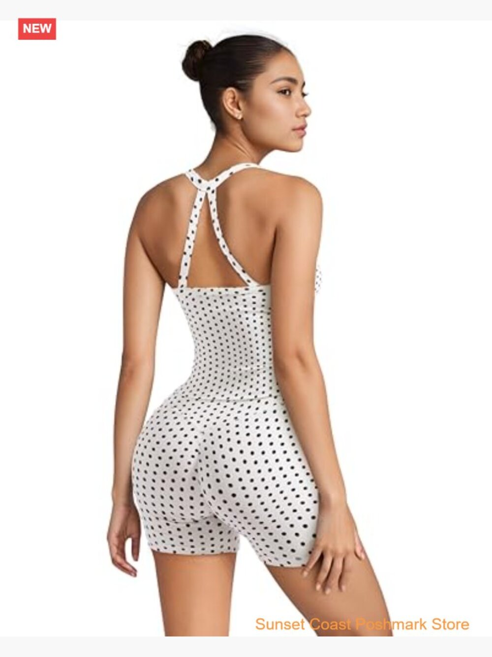 2 Piece Workout Set High Waisted Biker Shorts Halter Padded Tank Top Seamless - Picture 2 of 7
